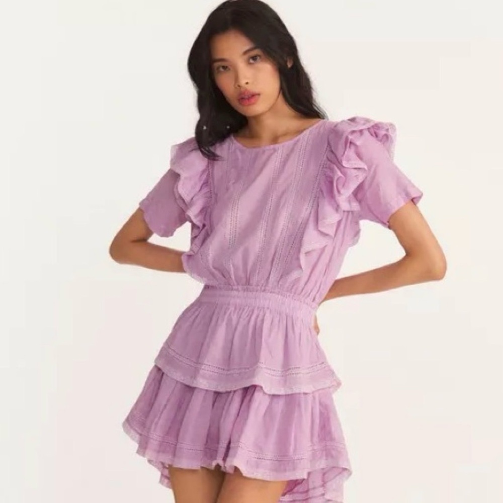 LoveShackFancy Lilac Ruffle Mini Dress